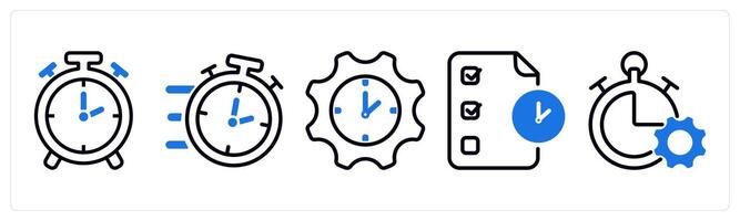 Set of 5 business icons as time, fast time, time setting vector