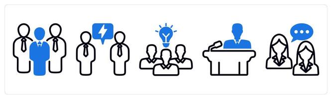 Set of 5 business icons as business group, negotiation, teamwork solution vector