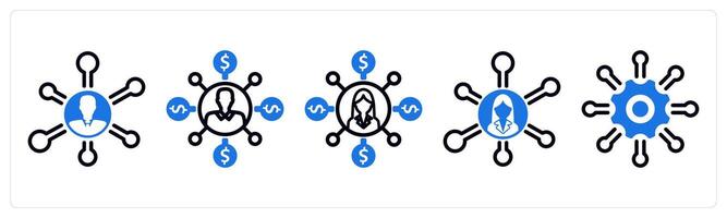 Set of 5 business icons as business network, affiliate marketing, support network vector