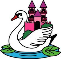 isolate illustration of Pink castle on swan back vector