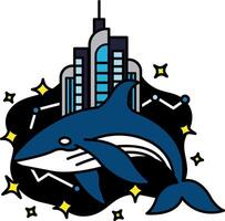 isolate illustration of City on the back of a whale vector