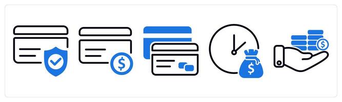 Set of 5 business icons as credit card security, credit card, payment card vector