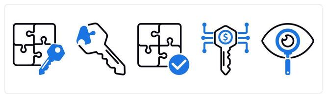 Set of 5 business icons as solution, solution key, solution plan vector