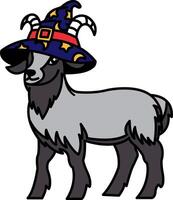 isolate illustration of Goat wearing wizard hat vector