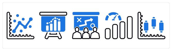 Set of 5 business icons as graph, business analysis, presenting tactics vector