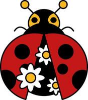 isolate illustration of Ladybug with flowers coming out of wings vector