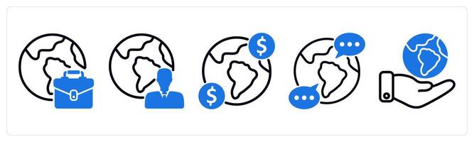 Set of 5 business icons as international business, global business, global communication vector