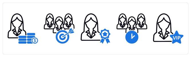 Set of 5 business icons as earning, teamwork, goal, premium member vector