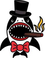 isolate illustration of Shark wearing bow tie and smoking cigar vector
