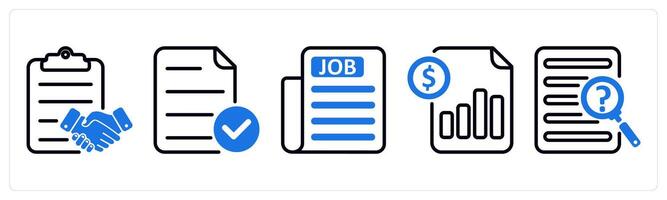 Set of 5 business icons as agreement, verified file, job newspaper vector