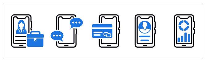 Set of 5 business icons as mobile business app, communication, payment method vector