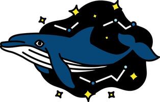 isolate illustration of Whale swimming in the galaxy vector