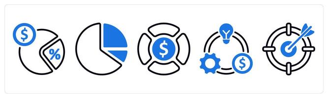 Set of 5 business icons as tax rate, pie chart, business rescue vector