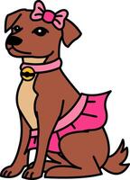isolate illustration of Dog with pink skirt and collar vector