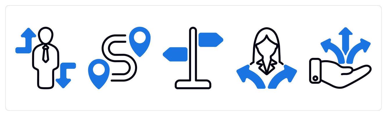 Set of 5 business icons as crisis overcome, destination, direction sign