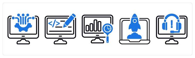 Set of 5 business icons as computer technology, web designing, analysis vector