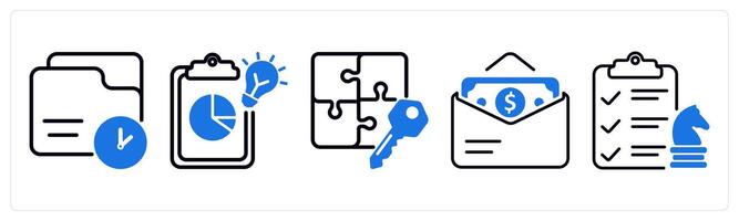 Set of 5 business icons as history record, creative report, solution vector