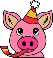 isolate illustration of Pig in a party hat vector