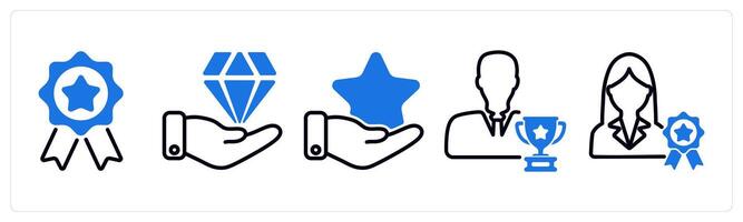 Set of 5 business icons as award badge, premium service, star feedbac vector