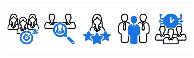 Set of 5 business icons as teamwork goal, recruitment, premium user vector