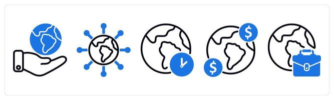 Set of 5 business icons as global community, connectivity, time zone vector