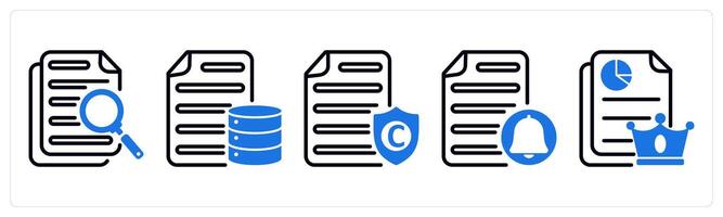 Set of 5 business icons as search document, database document, copyright protection vector
