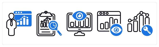 Set of 5 business icons as seo training, seo report, seo monitoring vector