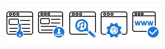 Set of 5 business icons as keywords, download website, online music search vector