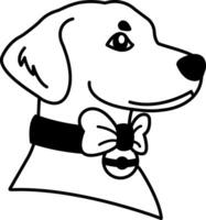 isolate black and white illustration of Dog wearing collar and bow tie vector