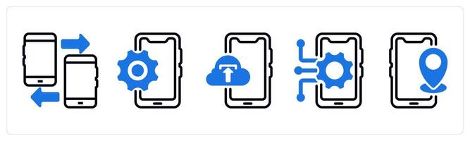 Set of 5 business icons as mobile data transfer, mobile option, mobile data backup vector