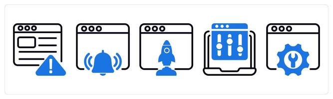 Set of 5 business icons as seo warning, seo notification, browser launch vector