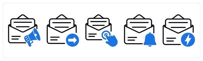 Set of 5 business icons as email advertising, email send, email subscription vector