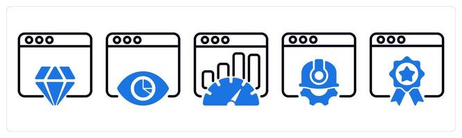 Set of 5 business icons as website reputation, impression report, seo performance vector