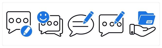 Set of 5 business icons as edit comment, smile feedback, feedback writing vector