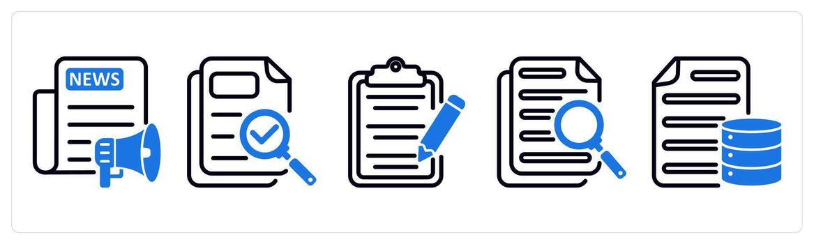 Set of 5 business icons as press release, proofreading, content editing vector