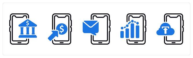 Set of 5 business icons as online banking, pay per click, mobile message, mobile report vector