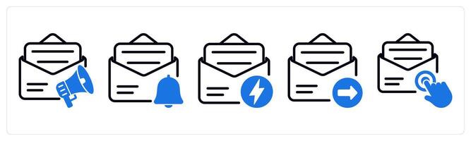 Set of 5 business icons as email advertising, email alert, fast message vector