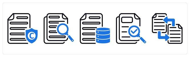 Set of 5 business icons as copyright protection, search document, database document vector