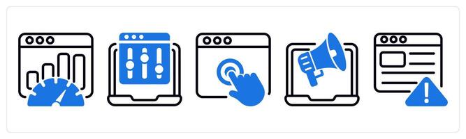 Set of 5 business icons as seo performance, refine webpage, touch vector