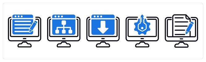 Set of 5 business icons as content writing, web hierarchy, web landing page vector