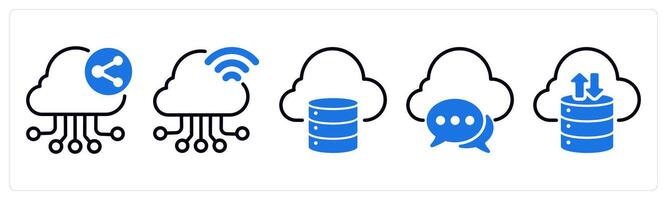 Set of 5 business icons as cloud network sharing, cloud connection, storage vector