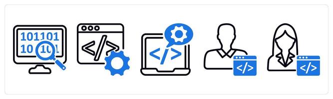 Set of 5 business icons as data search, programming, software development vector