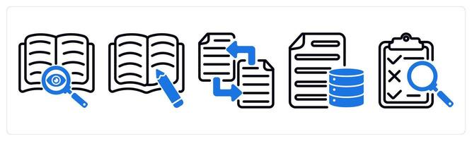 Set of 5 business icons as find content, article ariting, file transfer vector