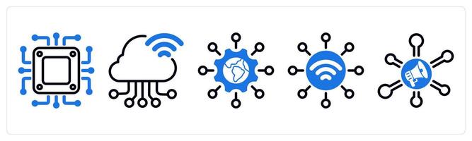 Set of 5 business icons as cpu processor, cloud connection, wireless network vector