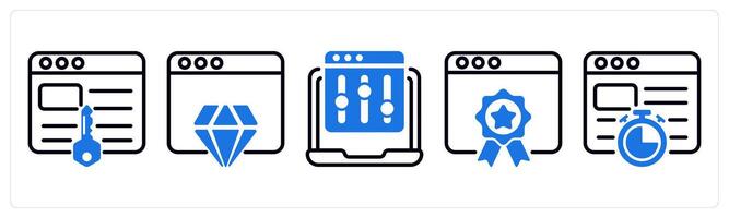 Set of 5 business icons as keywords, website reputation, refine webpage vector
