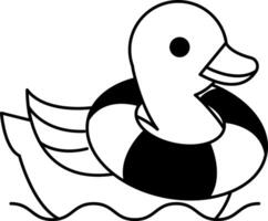 isolate black and white illustration of Duck with swim ring vector