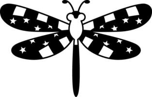 isolate black and white illustration of Dragonfly with wings patterned with an American flag vector