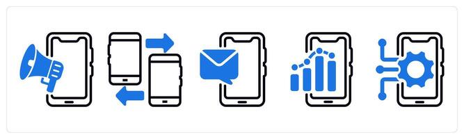 Set of 5 business icons as mobile advertising, mobile data transfer, mobile message vector