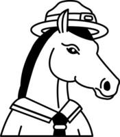 isolate black and white illustration of Horse in a scout uniform vector