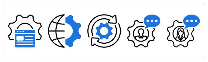 Set of 5 business icons as website optimization, global engineering, update vector